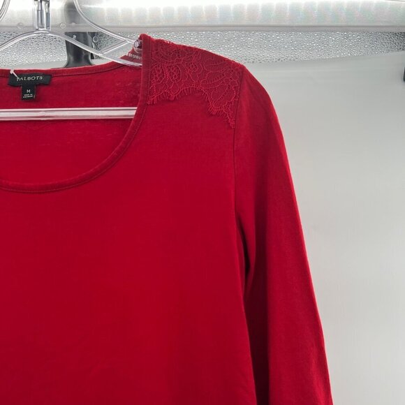 Talbot Women's Lace Shoulder 3/4 Sleeve Top Red Size Medium Scoop Neck - Picture 5 of 9